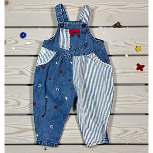 VTG Denim Bubble Romper Overalls Baby Girls 12 Mos. USA Cotton Nautical Bibs